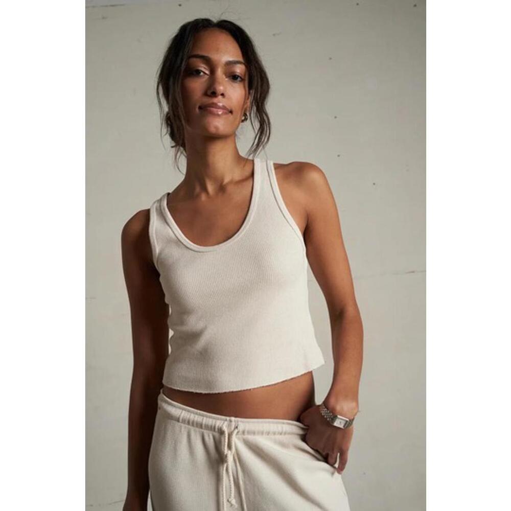 perfectwhitetee JANE White Waffle Ribbed Knit Scoop Neck Crop Tank Size Medium